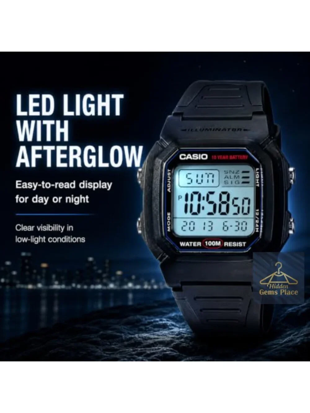 Men's Digital Watch 100M Water Resistant Multi-Function Alarm LED Light